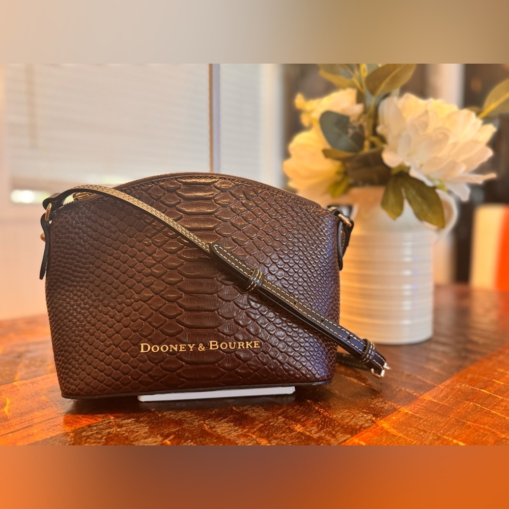 Dooney & Bourke Cordova Ruby Crossbody Leather Lizard Emboss Brown NEW WOT